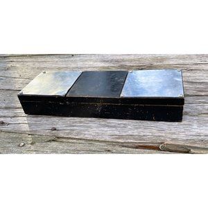 Vintage MCM Box Wood Chrome 3 Compartment Hinged Lids Shabby